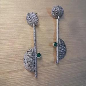 German Silver Antique Earrings with Emerald – Lightweight & Elegant