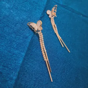 Anti-Tarnish Butterfly Earrings with American Diamonds (Golden)