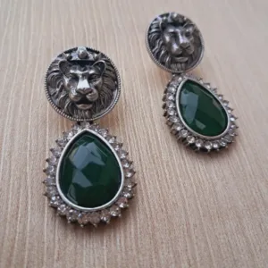 ✨ Exquisite German Silver Emerald American Diamond Earrings ✨