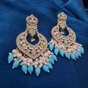 Chandbali Earrings – Turquoise & White Beaded Party Wear Jewelry