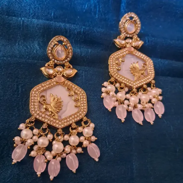 Pale Pink American Diamond & Mother of Pearl Earrings – Elegant Party & Wedding Wear