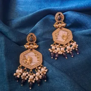 nevy blue American Diamond & Mother of Pearl Earrings – Elegant Party & Wedding Wear