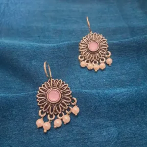 Antioxidized Pearl & Pale Pink Stud Earrings – Elegant Daily Wear Jewelry