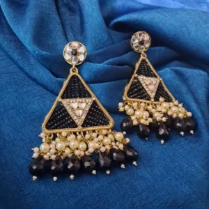 Kundan AD Pearl & black Statement Earrings