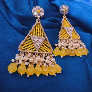 Kundan AD Pearl & yellow Statement Earrings