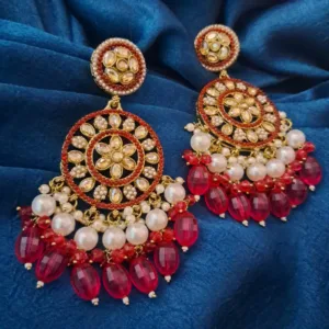 ✨ Royal Kundan & American Diamond Long Earrings with Pearls & pink Beads – Festive & Party Wear