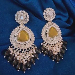 ✨ Royal Kundan Chandbali Earrings with American Diamonds & Green Beads – Festive & Bridal Wear