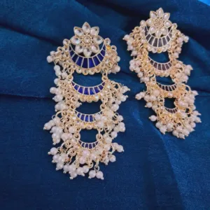 ✨ Royal Blue Meenakari Chandbali Earrings with Pearls & Beads ✨