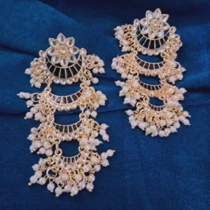 Royal Black Meenakari Kundan Chandbali Earrings with Pearls & Beads – Festive Elegance