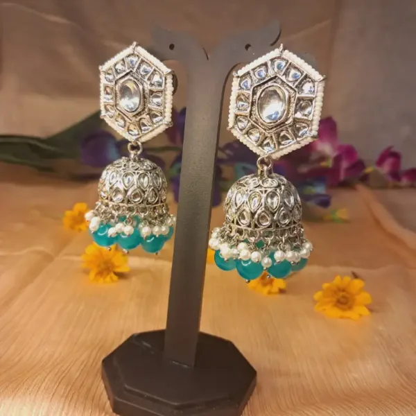 Oxidized German Silver Turquoise Jhumka for Navratri and Party Wear – Lightweight Earrings