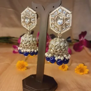 Oxidized German silver jhumka with dark blue beads – lightweight Navratri party wear earrings