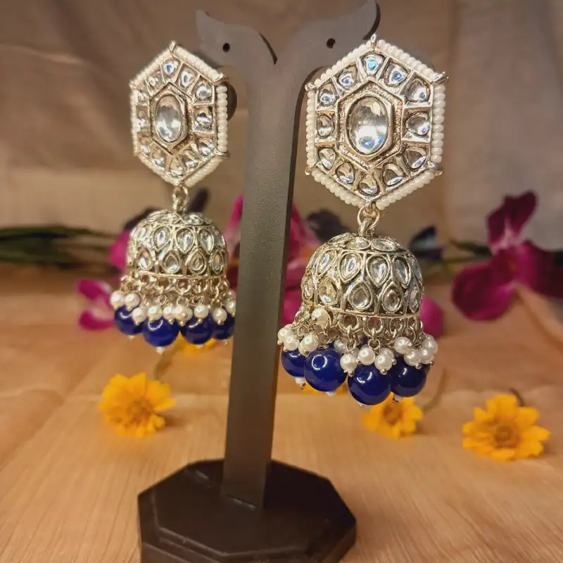 20250804_202003 Oxidized German silver jhumka with dark blue beads – lightweight Navratri party wear earrings